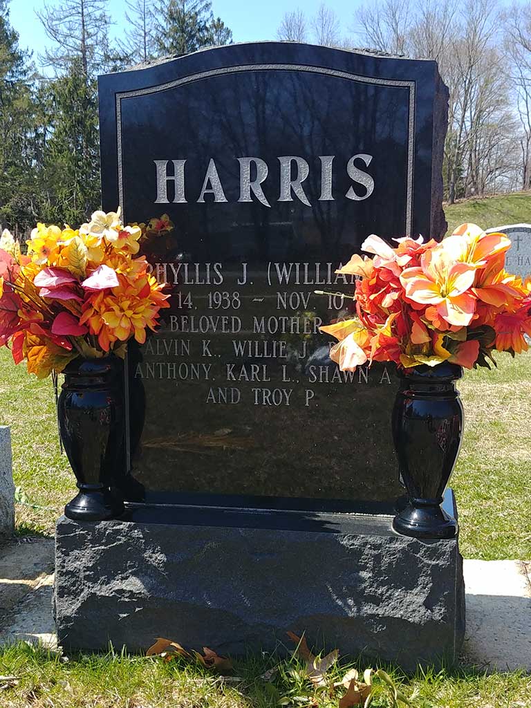 Dark Granite Monument with Vases