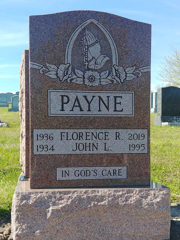 Red Granite Monument Praying Hands